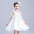 2017 wholesale children one sleeve shoulder dress flowers slashes dresses